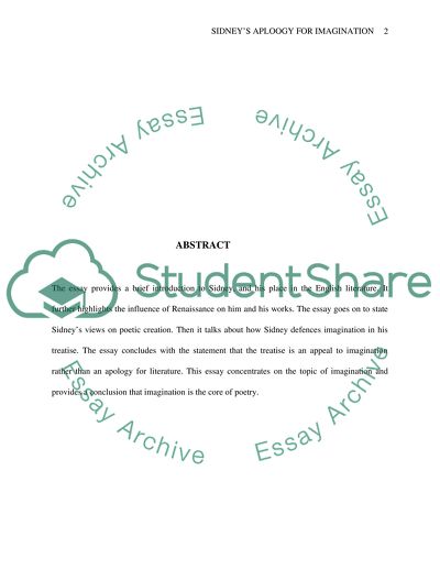 Sir Philip Sidneys Defence of Poesie as an Apology for Imagination rather than Literature