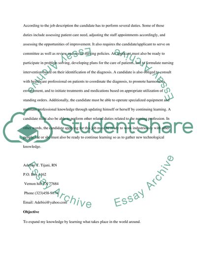 Memo about a recent job interview you had in nursing