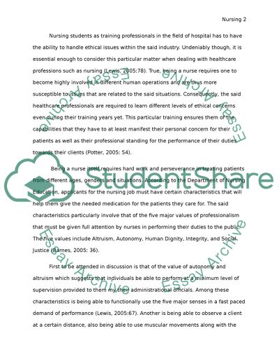 professional values in nursing essay