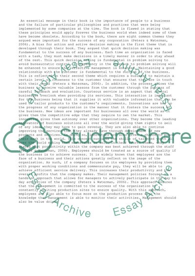 Advanced Organisational Behavior: In Search of Excellence