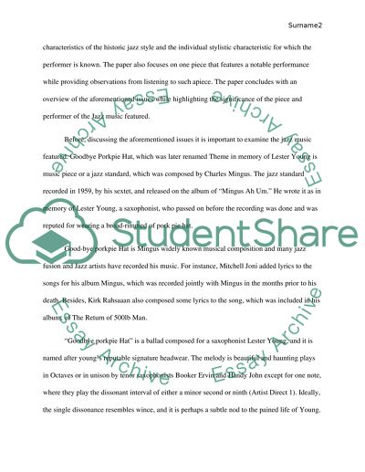 Goodbye Pork Pie Hat by Charles Mingus disscusion paper