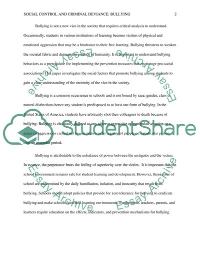 Social Control and Criminal Deviance: Bullying