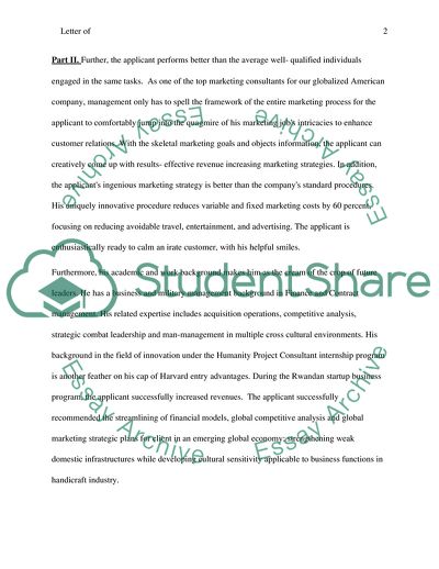 Letter of Recommendation for Harvard Business School MBA Admission