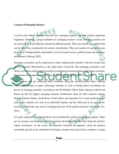 The Reason behind the Creation of Emerging Markets