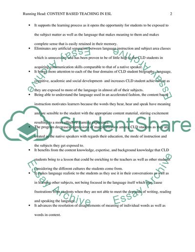 Content Based Teaching in English as a Second Language: Its Advantages and Disadvantages