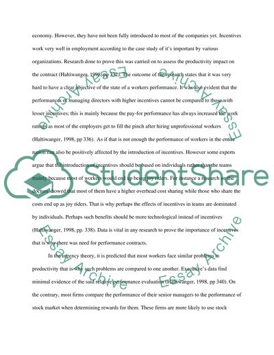 Incentives in Employment Sector