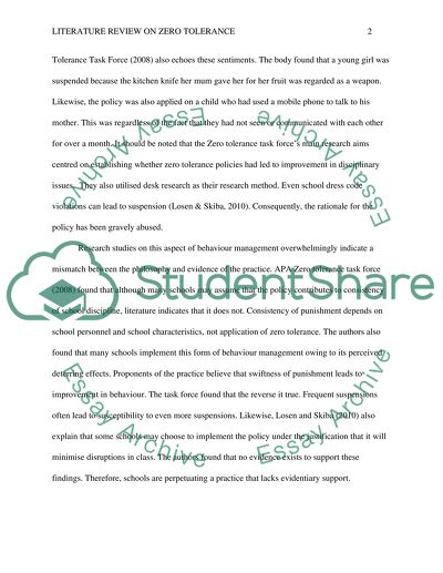 Behaviour Management through Zero Tolerance Policy