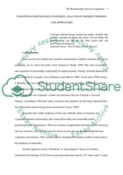 Cognitions-Emotions Relationships: Analysis of Modern Theories and Approaches