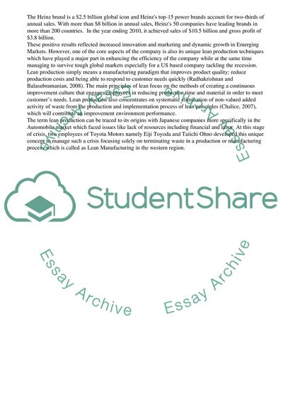 Operations Management in Heinz Company