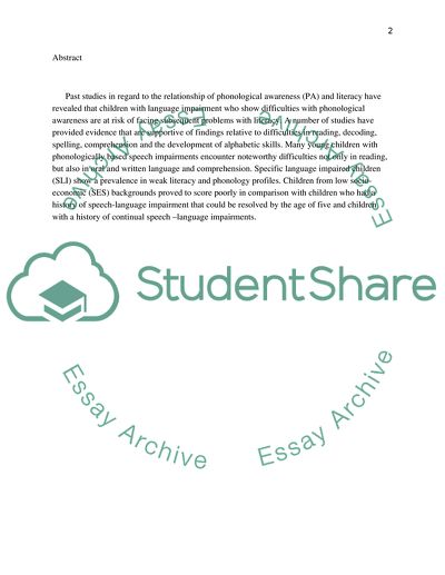 The Relationship between Phonological Awareness and Development of Literacy