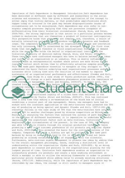 Importance of Path Dependence in Management. A Case Study Of Toyota Production System