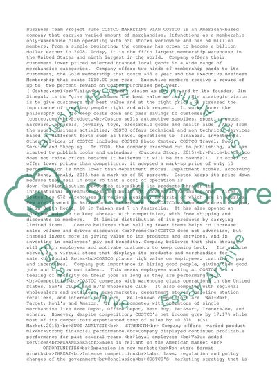 COSTCO Marketing Plan Analysis