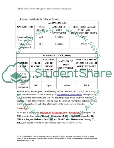 International Finance International Investing Project