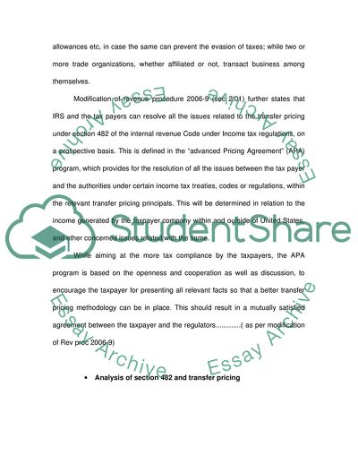 Internal Revenue Code Section 482 and Transfer Pricing