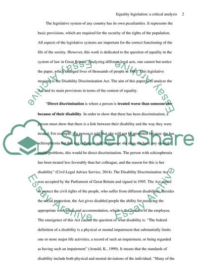 Equality Legislation: A Critical Analysis