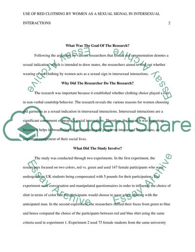 Use of Red Clothing by Women as a Sexual Signal in Intersexual Interactions