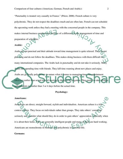 Four Cultures: American, German, French and Arabic