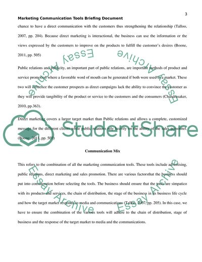 Marketing Communication Tools Briefing Document