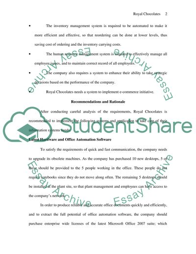 Royal Chocolate, Enterprise Resource Planning System