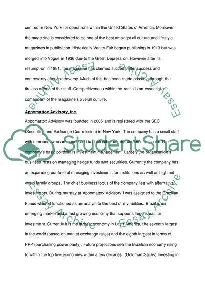 Internship Review: Vanity Fair versus Appomattox Advisory