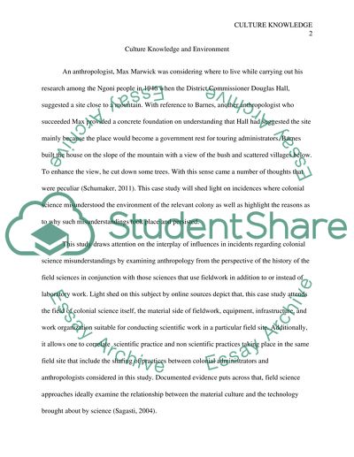 Culture Knowledge and Environment