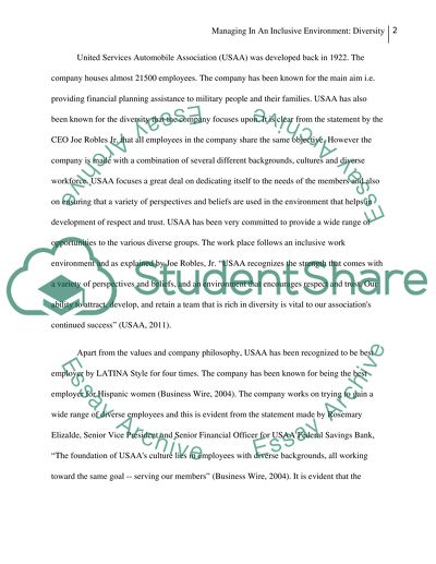 MGT 516 SLP 2 Managing In An Inclusive Environment: Diversity USAA