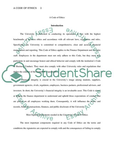 Most Significant Elements Needed in the Universitys Code of Ethics