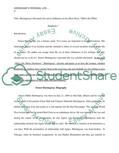 Hemingways Personal Life in Hills Like White Elephants