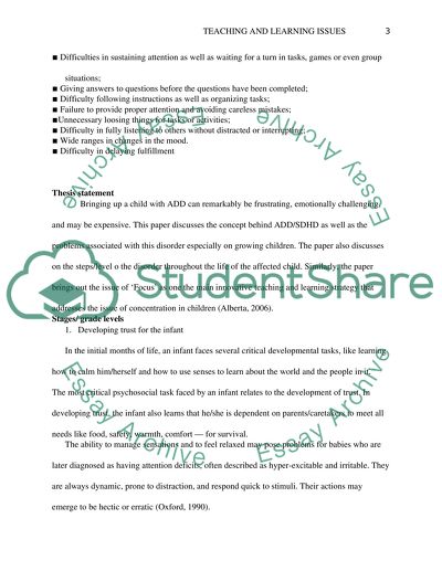 Teaching and Learning Issues Within a Cognitive Context-ADD/ADHD