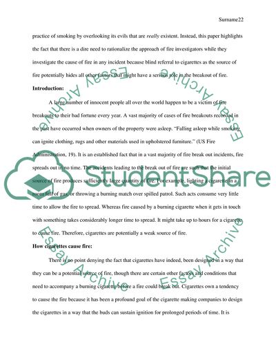 Cigarettes as a Cause of Fire