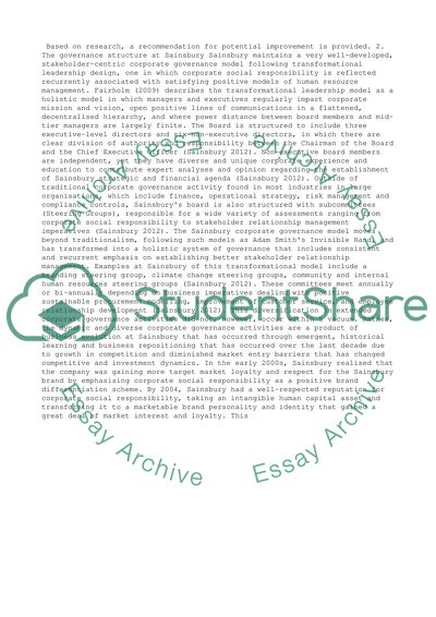 Analysis of Corporate Governance Arrangements - Sainsbury