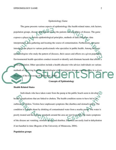 Epidemiology Game and Concepts of Epidemiology