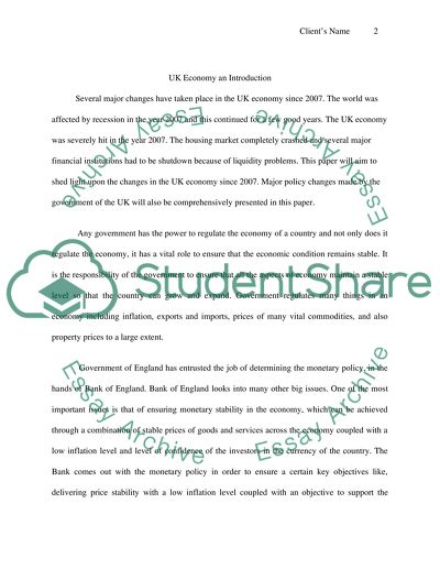 Some Changes in the UK Economy since 2007