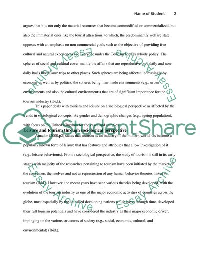 Sociology of Leisure and Tourism