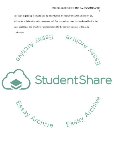 Ethical guidelines and sales standards