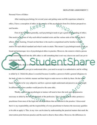 Personal Views of Ethics