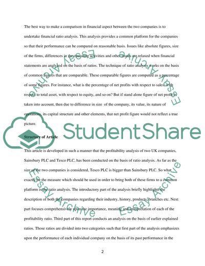 Profitability Analysis Sainsbury PLC versus Tesco PLC