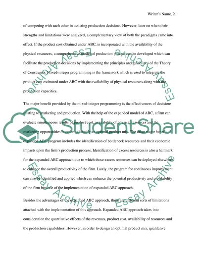 Use the Theory of Constraints and Activity-Based Costing to Determine the Optimal Product Mix Decisions