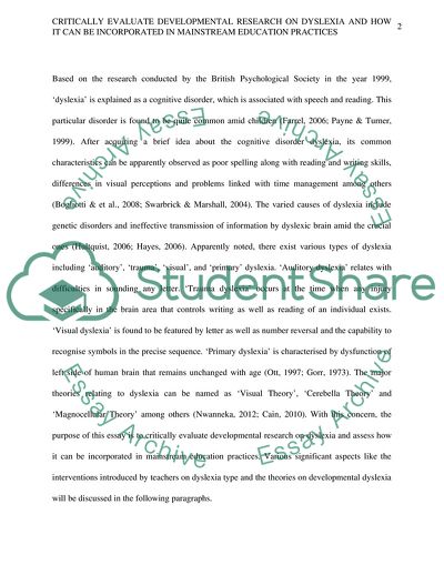 Developmental Research on Dyslexia and its Incorporation in Mainstream Education Practices