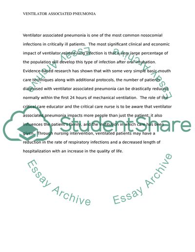 Research on the Prevention of Pneumonia Associated with Artificial Ventilation