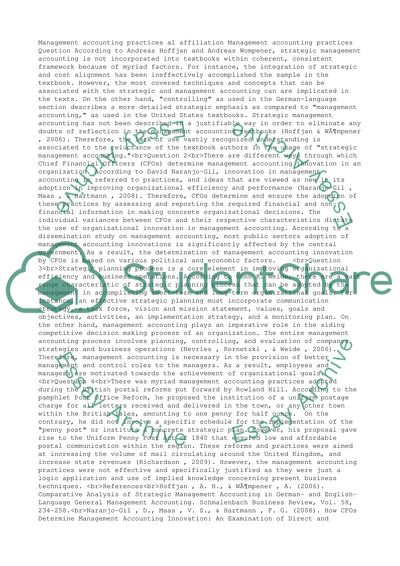 Management Accounting Practices