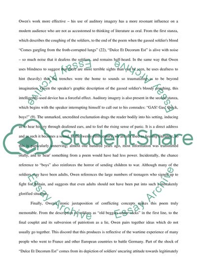 The Sensory Imagery of Dulce Et Decorum Est by Wilfred Owens