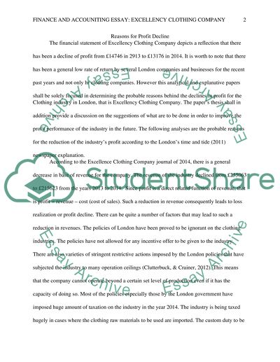 Excellency Clothing Company: Easons for Profit Decline and Suggestions for Improving Profit