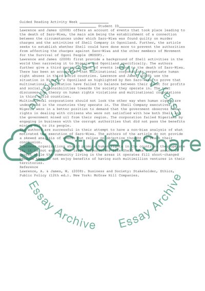 Questions about the Death of Saro-Wiwa