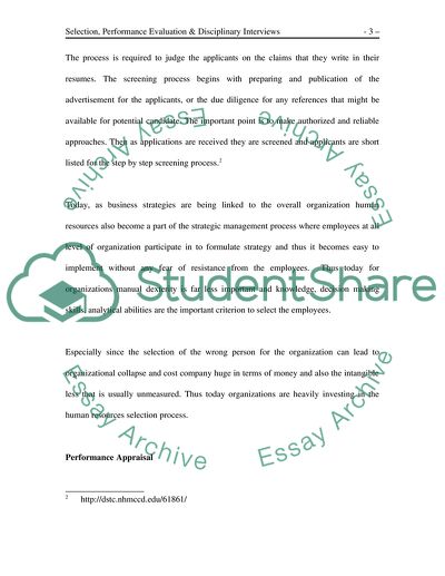 Selection, Performance Evaluation & Disciplinary Interviews