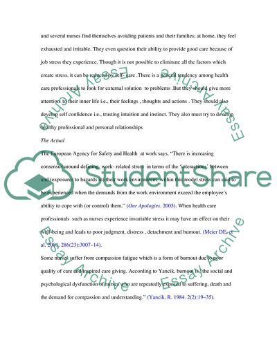 Work Place Stress of Nurses While Giving Care to Critically Ill Patients