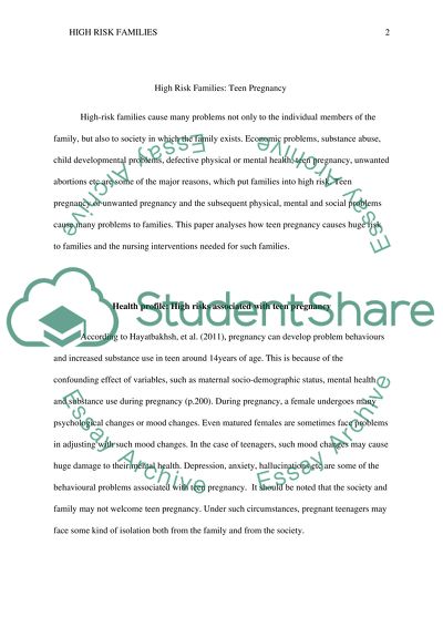 High-Risk Families: Teen Pregnancy