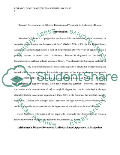 Developments of research on Alzheimers