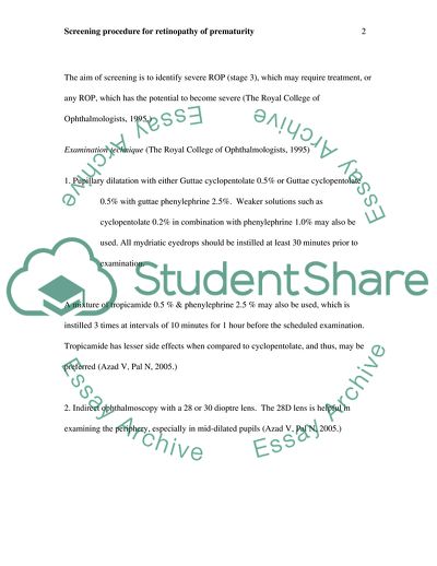 Screening Procedure for Retinopathy of Prematurity