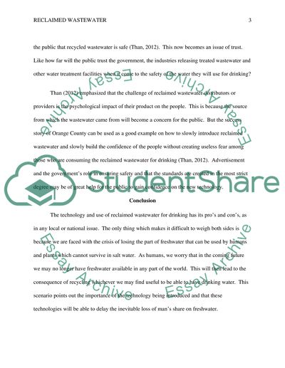 Reclaimed Wastewater for Drinking: Safe but Still a Tough Sell